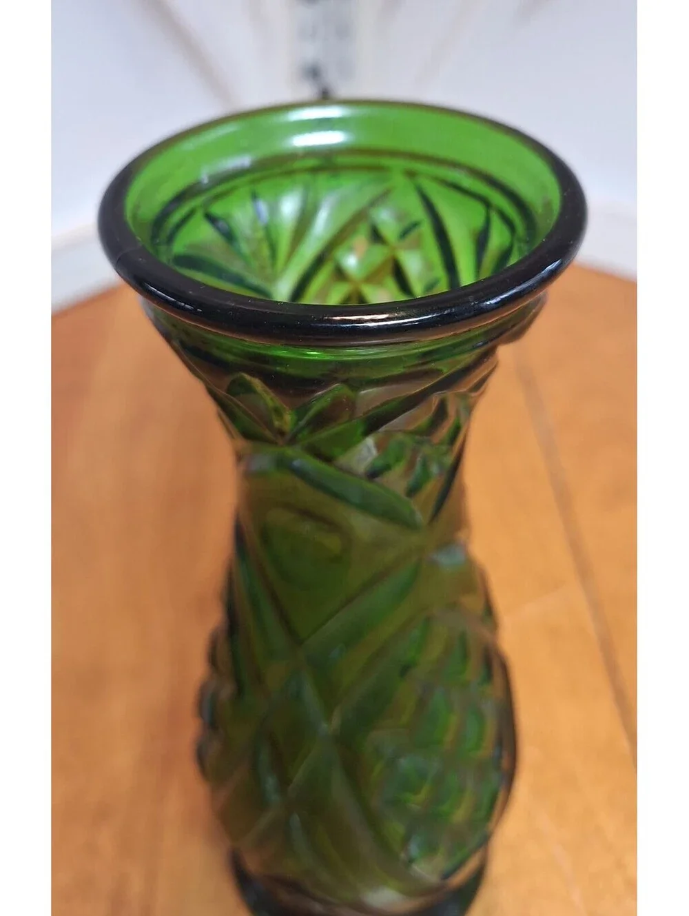Emerald Green Cut Glass Footed Bud Flower Vase 6.5
